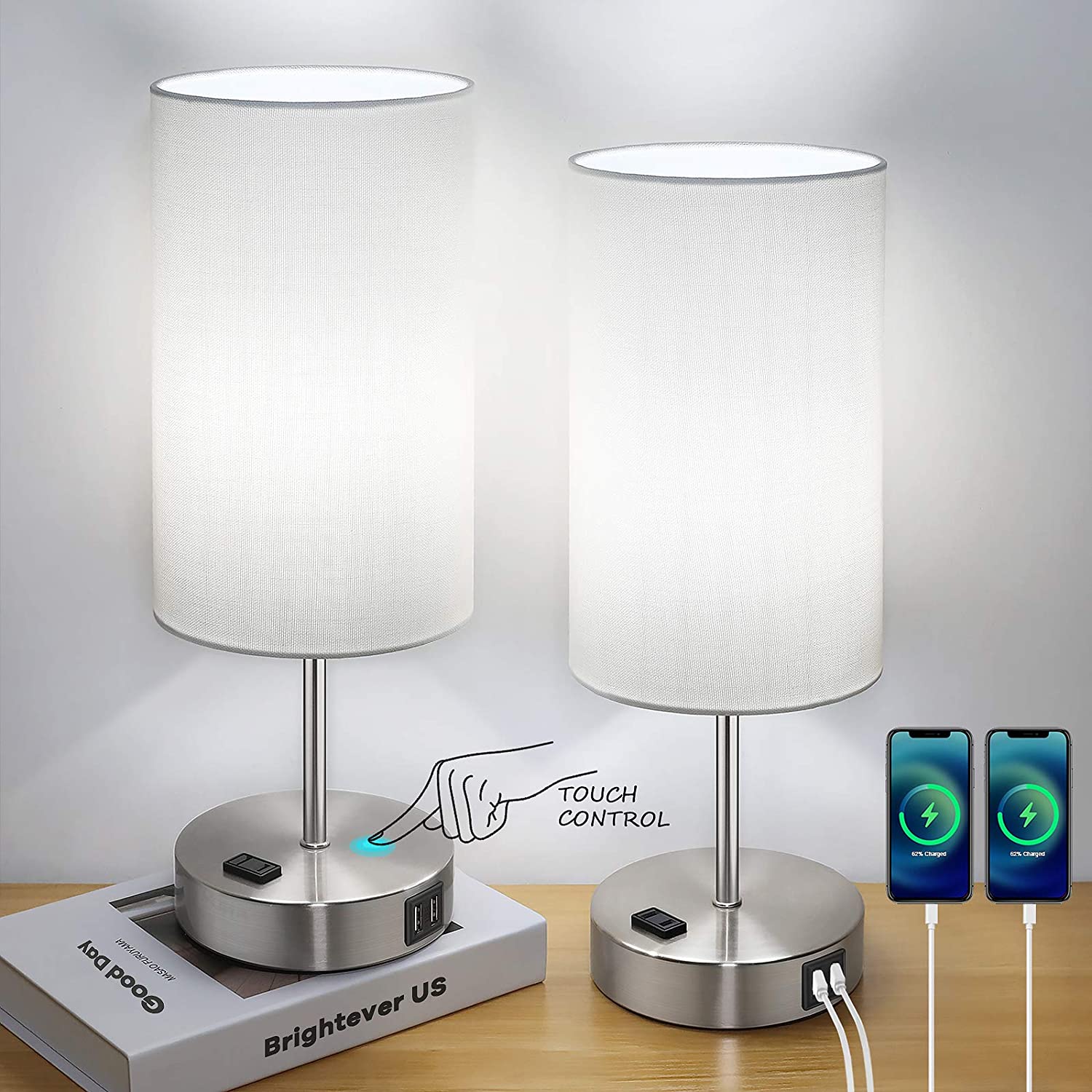 Set of 2 Touch Control Table Lamps with 