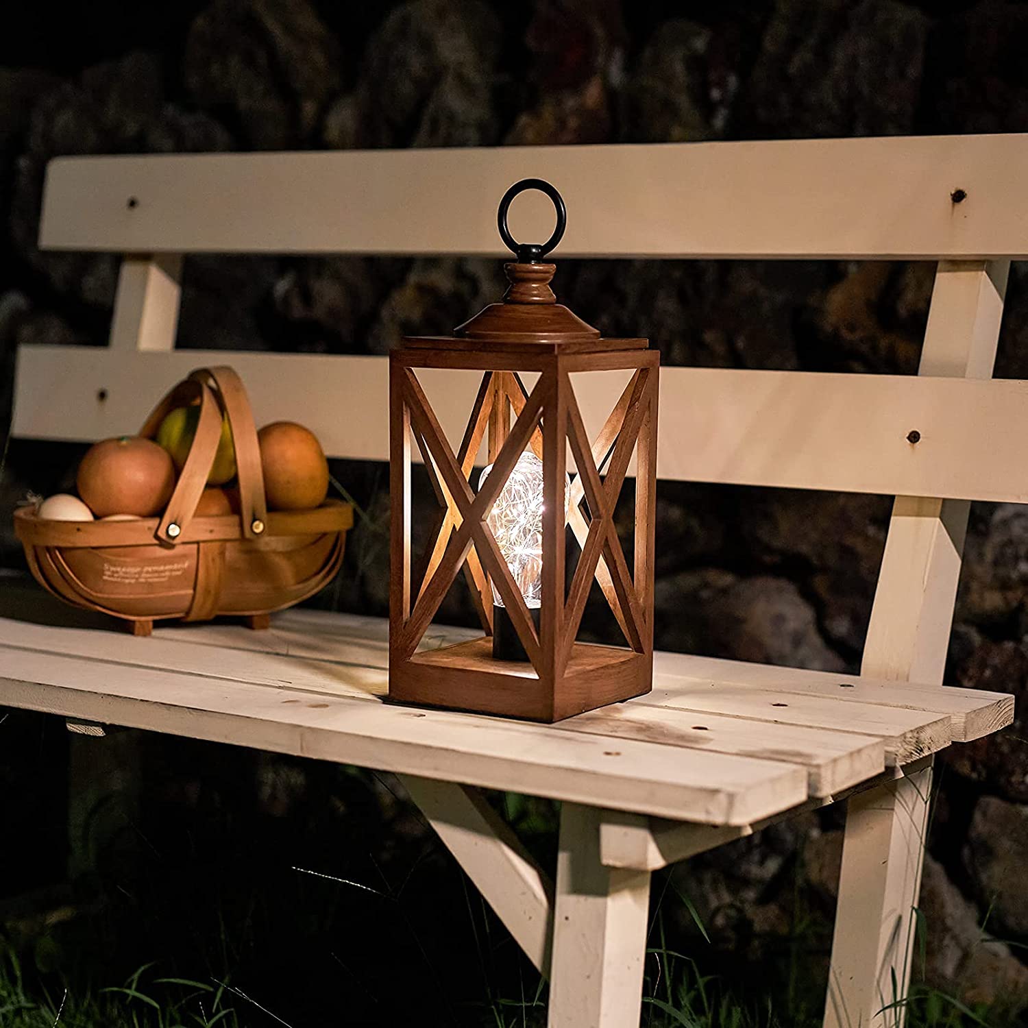 Outdoor Lantern Set of 2 Wood Cage Batte